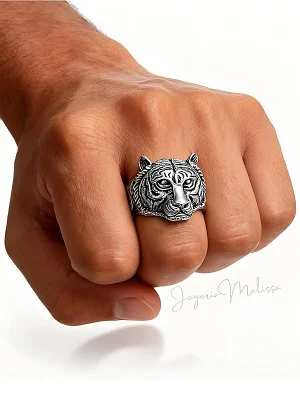 Anillo de tigre silver (2) anillo de tigre plateado de acero para caballero