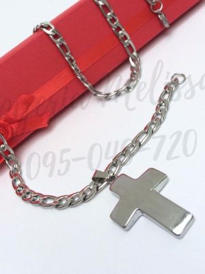 collar cadena con dije de cruz plateada acero eslabon 3x1