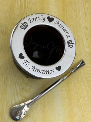 Mate Con Bombilla Personalizado (4) mate de ceramica personalizado con nombres corazones y coronas grabadas laser