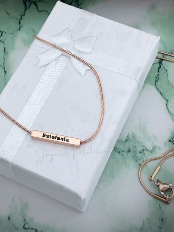 Gargantilla Barra Rosa Gold Logueadas (1) cadenas y collares en acero para mujer fina delicada acero con nombres
