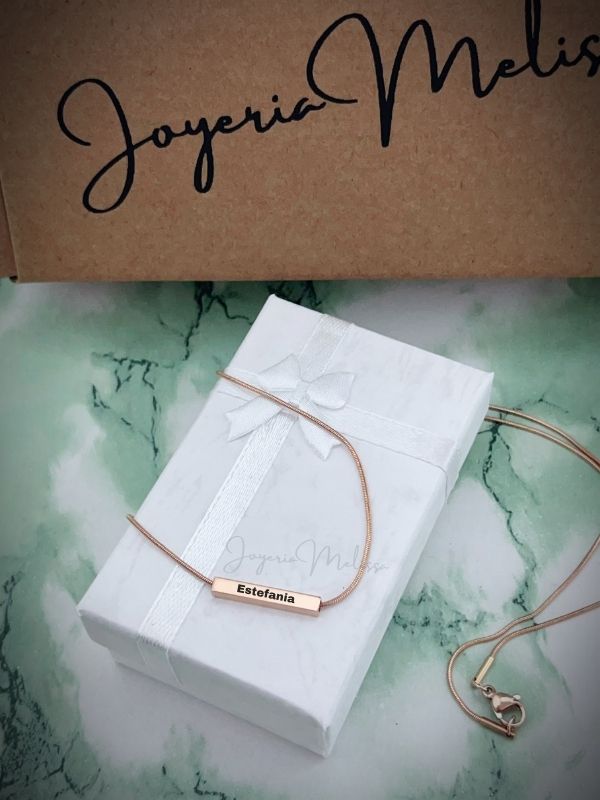 Gargantilla Barra Rosa Gold Logueadas cadenita para regalar con nombre grabado personalizado uruguay montevideo