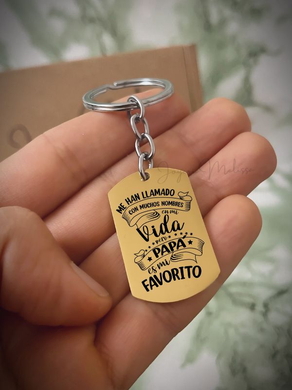 llaveros con logo con nombre con frases personalizadas acero dorado